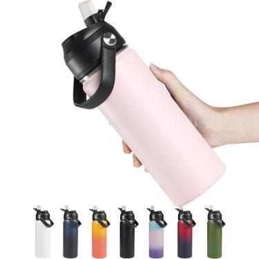 Imagem de Garrafa de água isolada de aço inoxidável de 510 g, aspirador de parede dupla de boca larga, canudo de silicone, à prova de suor e vazamento, frasco de água isolado sem BPA para viagens, mantenha frio