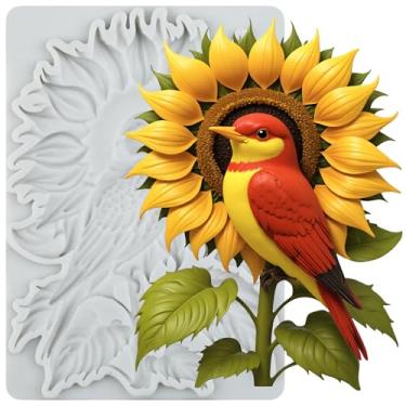 Imagem de MYPRACS Molde de silicone para fondant de pássaro de girassol para decoração de bolos de açúcar, topo de cupcake, pasta de goma de chocolate, argila de polímero