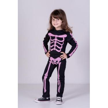 Imagem de Fantasia Halloween Esqueleta Infantil Manga Longa Feminino