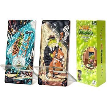 Imagem de NIHO-JIUMA Kits de suporte de telefone Diamond Art, suporte de telefone e espelho de pintura de diamante DIY, presente para adultos/mulheres/adolescentes (faixa de gafanhoto e sapo)