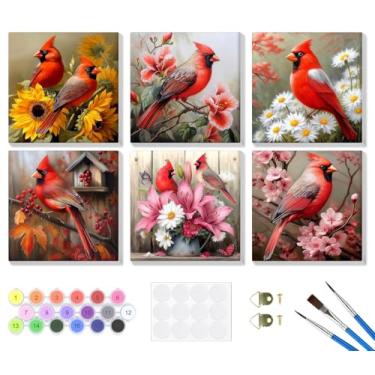 Imagem de Bowetile Pacote com 6 tintas emolduradas de Natal por números para adultos iniciantes, kits fáceis de pintar por números em tela, kits de artesanato de pintura com números acrílicos, presentes de