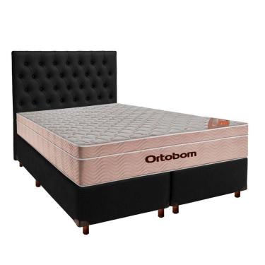 Imagem de Cama + Box Preto E Colchão Ortobom Molas Ensacadas Queen - Airtech + Cabeceira