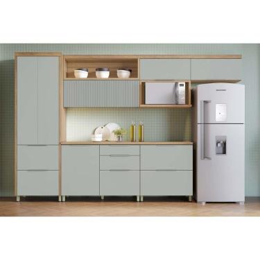 Imagem de Kit Cozinha Modulada 6 Peças Marquesa (3aéreos+2balcões+1paneleiro) C6p86 Nature-verde - Nesher
