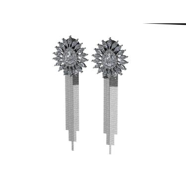 Imagem de Brinco Navete Zirconia Prata Com Tarracha Franja E. Imediata