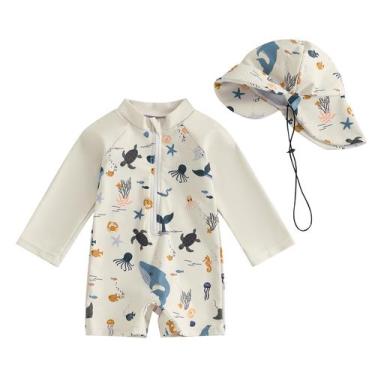 Imagem de Roupa de banho Baby Boy Rash Guard Hnyenmcko Animal-Beige de 3 a 6 mes