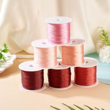 Imagem de 6 rolos de fio metálico de poliéster de 0,4 mm, fio trançado de 6 camadas, corda de macramê para fazer joias, artesanato, embrulho de presente, 54,68 metros/rolo