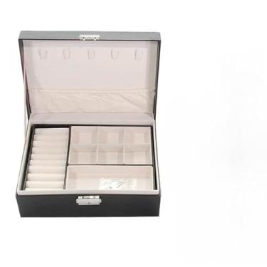 Imagem de Porta Joia Grande Dupla Camada Multifuncional Couro com Chave (preto(basico))