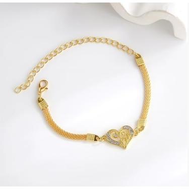 Imagem de Tornozeleira de coração zircônia cúbica dourada praia strass cravejado amor coração malha corrente tornozeleira para mulheres, hipoalergênico, impermeável, corrente para pés, aniversário para esposa e