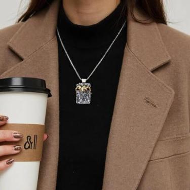 Imagem de 1 colar vintage com pingente quadrado de arlequim de Halloween para homens, joias de festa hip-hop, rocker e uso diário para homens e mulheres