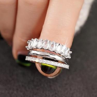 Imagem de Um conjunto de anéis de zircônia brilhante com design geométrico de três peças para mulheres requintados anéis de luxo leves joias femininas joias finas vida diária namoro decoração para festa de