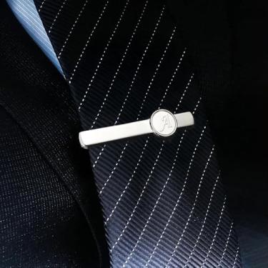 Imagem de Clipes de gravata com letra para homens, prata com inicial de amarrar, prendedor de gravata, presentes de aniversário exclusivos para pai, sogro, avô, conjunto de joias de casamento para noivos