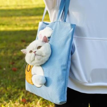 Imagem de Mochila tiracolo para gatos, filhotes, cães, animais de estimação com cabeça exposta para viagens e compras, caminhadas e acampamento