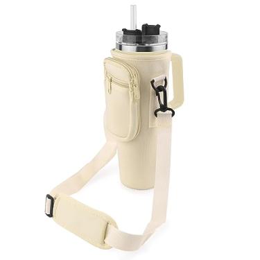 Imagem de Alça para garrafa de água Stanley, manga para garrafa de água com bolso e alça de ombro ajustável, bolsa de transporte compatível com copo Stanley de 30/1,134 g (cor prico)