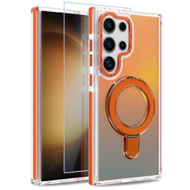 Imagem de MOWIME Capa magnética para Samsung Galaxy S23 Ultra com suporte [compatível com Magsafe] [lindo design fluorescente] [1 protetor de tela] Capa fosca translúcida fina para Galaxy S23 Ultra de 6,8