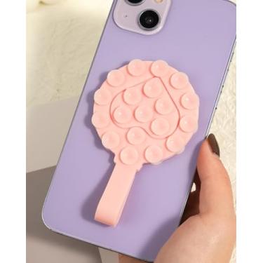 Imagem de Suporte de capa de telefone com sucção de silicone, adesivo removível e reutilizável, acessório para telefone iPhone e Android, suporte de telefone espelhado, vídeos, aderência adesiva (rosa)