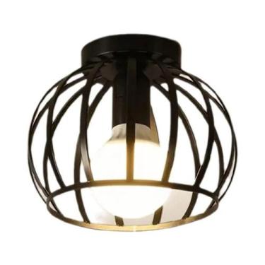 Imagem de Luminária De Teto Vintage Em Metal Preto E27, Lustre De Gaiola Para Il