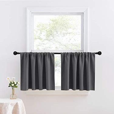 Imagem de Cortinas blackout para cozinha, cortinas de privacidade sobre a pia, decoração de janela, cortinas de isolamento térmico para banheiro, café, quarto, janela pequena, L 106 x C 61 cm, cinza, 2 painéis