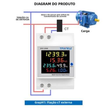 Imagem de Medidor de Energia Elétrica Trilho DIN 100A - 110V/220V/380V - Monitor
