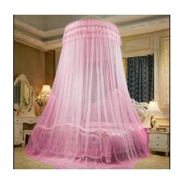 Imagem de Mosquiteiro Teto Casal Gigante Indiano – Proteção Contra Mosquitos, Universal para Cama Casal e Solteiro, Elegante e Colorido(ROSA)