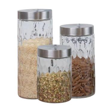 Imagem de Kit 3 Potes De Vidro Com Tampa Em Inox 870Ml/1260Ml/2130Ml
