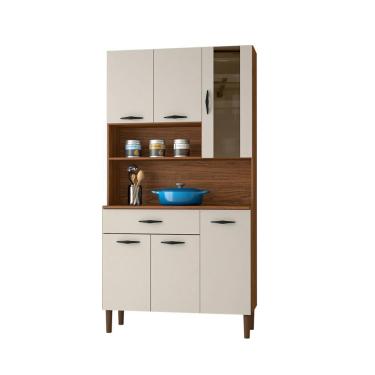 Imagem de Armário De Cozinha Kit 6 Portas 1 Gaveta Golden Kits Paraná Nogueira Off White