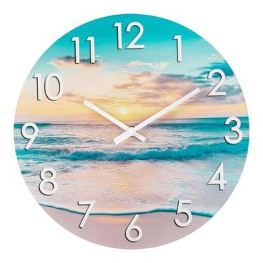 Imagem de Relógio Alarllok 12" impermeável ao ar livre azul com design costeiro