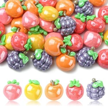 Imagem de UR URLIFEHALL 30 contas aleatórias de resina de frutas galvanizadas opacas laranja pêssego morango para artesanato faça você mesmo, brincos, pulseiras, colares, joias