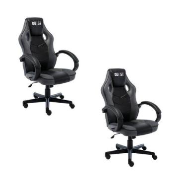 Imagem de Kit 2 Cadeiras Gamer Giratória Regulavel Quest - Fratini Móveis