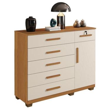 Imagem de Comoda Milão Quarto Com 6 Gavetas E 1 Porta Cinamomo/off White Cinamomo/off White