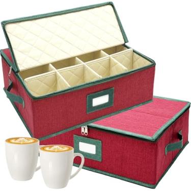 Imagem de ouruer Pacote com 2 organizadores de armazenamento de canecas acolchoadas de Natal - recipientes de armazenamento finos da China, caixa de copo para mudança