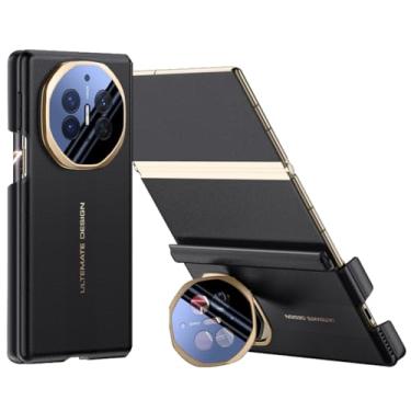 Imagem de HAOMRIYL Capa magnética para Huawei Mate Xts/XT, suporte de lente com tudo incluído, capa traseira de couro, capa de proteção de dobradiça à prova de choque, preta, XTS