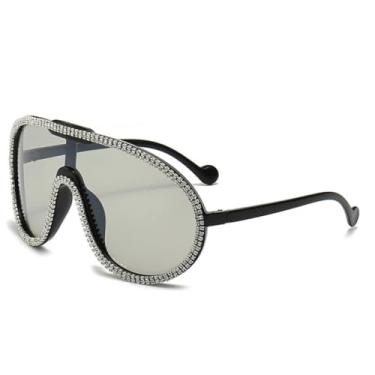 Imagem de HCPIHF Óculos de sol femininos de luxo, armação grande retrô, óculos de sol da moda para mulheres (preto e prata)