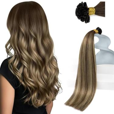 Imagem de Sunny Hair Extensões De Cabelo Humano Com Ponta Em U, Castanho Escuro, Balayage, Loiro Caramelo Mechas Pré-Coladas Para Mulheres, Queratina, Um Visual Natural, 45 Cm, 50 G