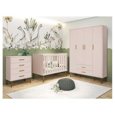 Imagem de Quarto De Bebê Isis 4 Portas Com Gaveteiro Rosa Acetinado - Reller - R