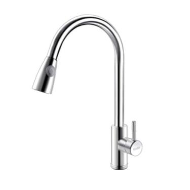 Imagem de Klabb Torneira de aço inoxidável S20 Torneira de cozinha com alça única de níquel escovado alto, torneiras de pia de cozinha de aço inoxidável de nível único com pulverizador de puxar para baixo