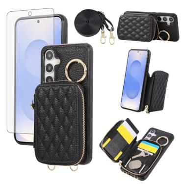 Imagem de Asuwish Capa de celular para Samsung Galaxy S25 FE 5G carteira com zíper capa celular com anel protetor de tela, compartimento para cartão de crédito, alça transversal cordão S 25 EF S25FE 25S 25FE