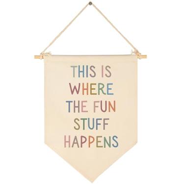 Imagem de This is Where the Fun Stuff Happens-galhardete decoração de parede presentes para bebês meninos meninas crianças faixa pendurada em lona decoração de parede presentes para berçário quarto de bebê sala