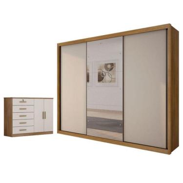 Imagem de Guarda Roupa Casal Palazzo Com Espelho E Cômoda Seul Cumaru 25 Fendi - Novo Horizonte