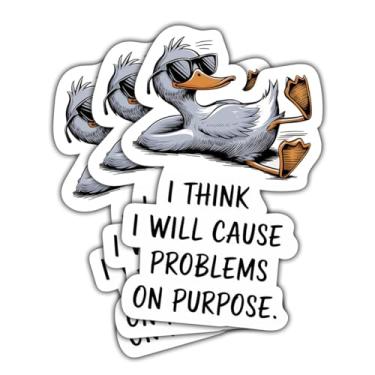 Imagem de (3 peças) Adesivo I Think I Will Cause Problems On Purpose – Adesivo de vinil meme de pato engraçado, à prova d'água para laptop, garrafa de água, carro, telefone, copo, capacete - 7,6 cm