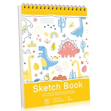 Imagem de Caderno de esboço 21 × 28 cm, bloco de esboço encadernado em espiral, 50 folhas (30,8 kg/100 gsm), caderno de esboços sem ácido para desenho, pintura, esboço, materiais de desenho de papel de arte