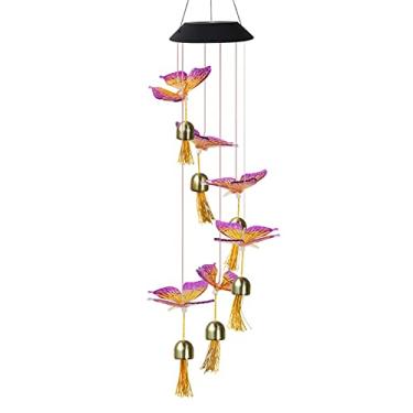 Imagem de Lâmpada de carrilhão de vento solar Pacle Ball Borboletas pintadas Si Candelabro solar que muda de cor