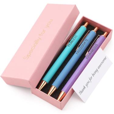 Imagem de Maitys Conjunto de 3 canetas de Natal chiques presentes inspiradores para mulheres, canetas esferográficas motivacionais com caixas, cartões inspiram damas, presentes de agradecimento para colegas de