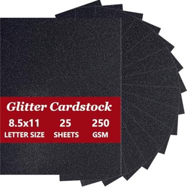Imagem de 25 folhas de cartolina preta com glitter, 21 x 28 cm – papel de scrapbook, papel brilhante pesado para artesanato DIY, álbuns, cartões comemorativos, decorações de festa (preto)