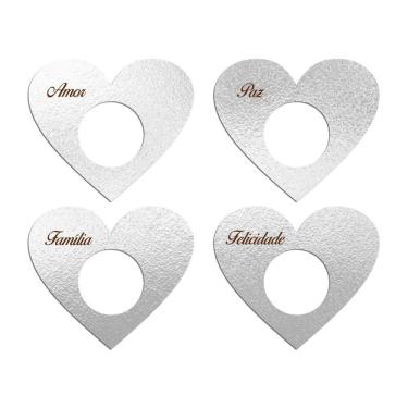 Imagem de Porta Guardanapo Coração Desejos Kit 4 Peças 7,5cmx6,5cm - Cria Arte Laser Prata