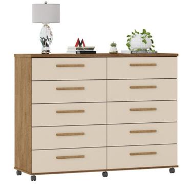 Imagem de Cômoda Amsterdã 10 Gavetas Amêndoa Off White