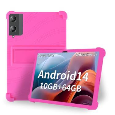 Imagem de Capa para tablet Doogee Tab E3 Pro de 13 polegadas – Capa protetora de silicone à prova de choque com suporte, estilo comercial resistente a quedas (rosa vermelha)