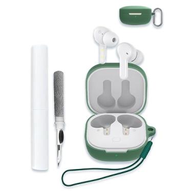 Imagem de Capa para QCY T13 Buds, capa protetora de silicone macio com absorção de choque, capa protetora com chaveiro, cordão e caneta de limpeza - verde
