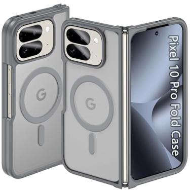 Imagem de Pemuyak Capa magnética para Google Pixel 10 Pro Fold 2025, Pixel 10 Pro Fold 2025 [compatível com Mag-Safe] [proteção contra quedas de grau militar] Capa fosca translúcida à prova de choque, cinza