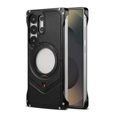 Imagem de Suporte magnético giratório de 360° para Samsung Galaxy S25Ultra, adequado para MagSafe, suporte de couro genuíno de liga de alumínio com suporte giratório (preto, Samsung Galaxy S25 Ultra)