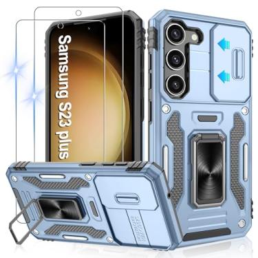 Imagem de Gritup Capa para Samsung Galaxy S23 Plus com 2 protetores de tela HD e capa de câmera deslizante, proteção contra quedas de grau militar de 3 m, capa protetora para celular com suporte de anel